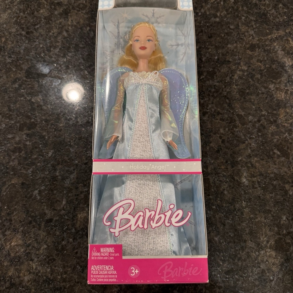2006 Barbie Doll Holiday Angel Mattel Shimmery Wings Light Blue Dress,NEW